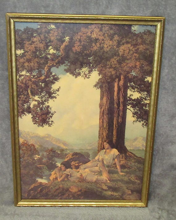 Nice Early Maxfield Parrish Art Print in Vintage Frame