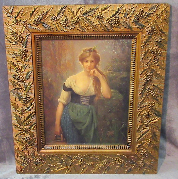 Exceptional Art Print in Antique Super Condition Frame, Beautiful !   25.5 x 20.5 signed