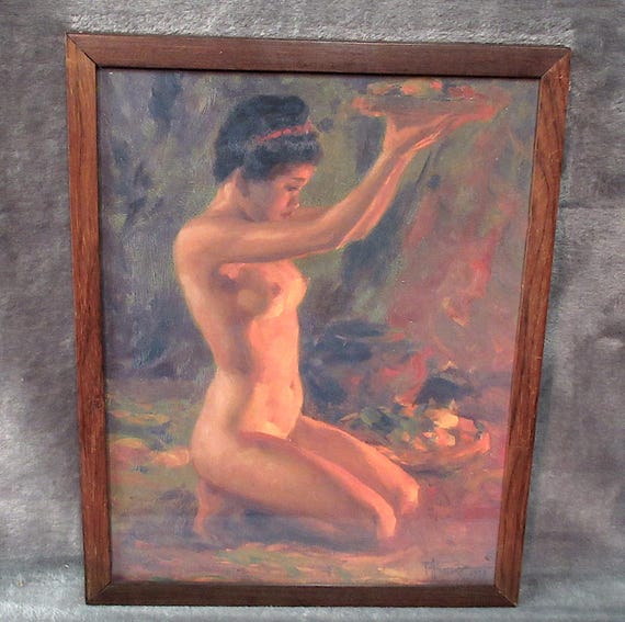 Amorsolo Art Print in Rosewood Frame "Offering" sharp art print of printing / mid century