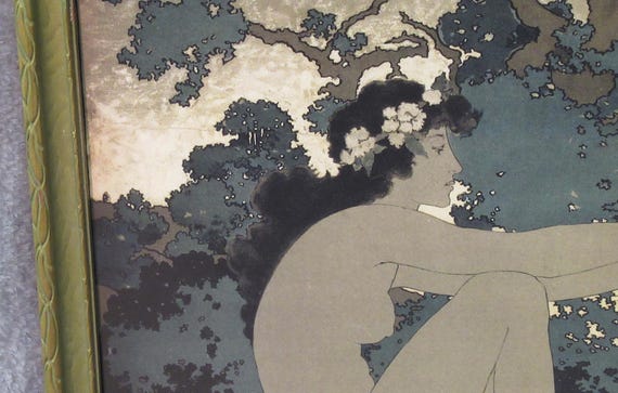 Unique Maxfield Parrish Art Print, Printing of Scribners Magazine / Vintage, Antique Frame