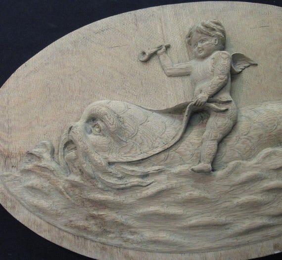 Antique Architectural Relief Carving, Eros on Sea Creature