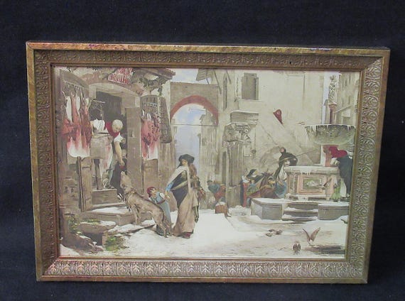 Antique Art Print, Hand Painted "The Wolff of Gubbio" Luc Merson from painting 1877