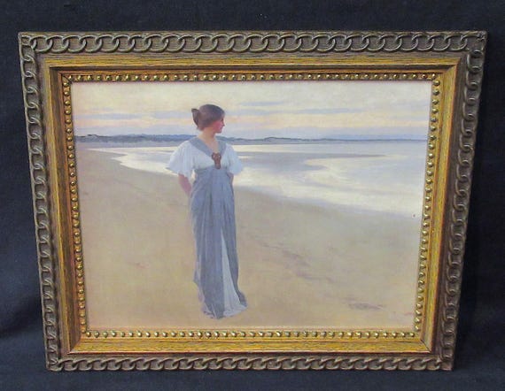 Classic Art "On the Sands " by William Henry Margetson / Beautiful Perfect Condition Ring Antique Frame/ 17 x 14