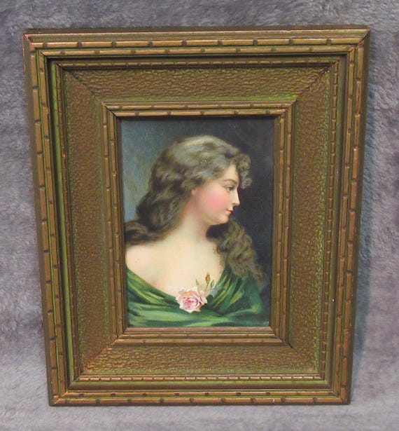 Beautiful Diminutive Early Art Print, Excellent Printing in Original 1920s Custom Antique Wood Frame /