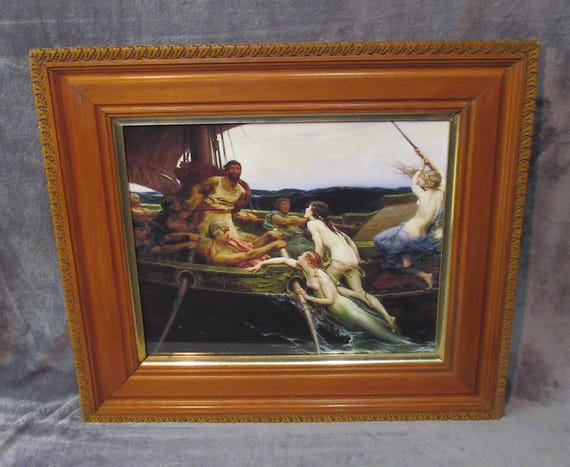 Preraphialite Painting, Quality Art Print, Antique Victorian Frame  / Mermaids, Sirens