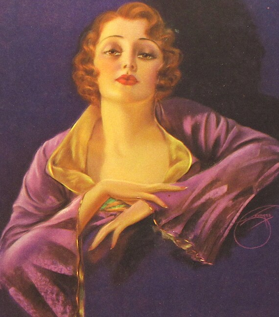 Original 1940s Illustration Lithograph Art by DeVorss / Unique, in Excellent Condition with old vintage frame, some with original mat