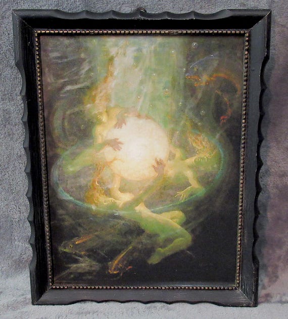 Mermaids, Arthur Price Spears Color Art in Vintage Nice Piecrust Dark Frame