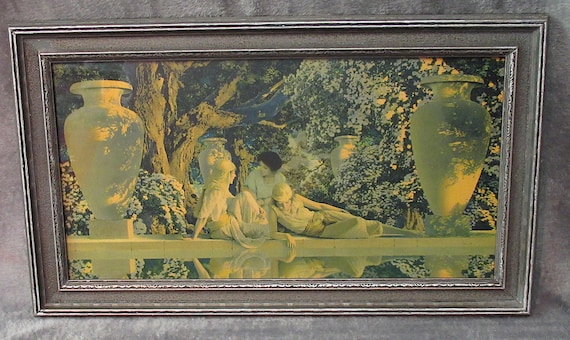 Original 1920s Maxfield Parrish Art Print in Antique Frame