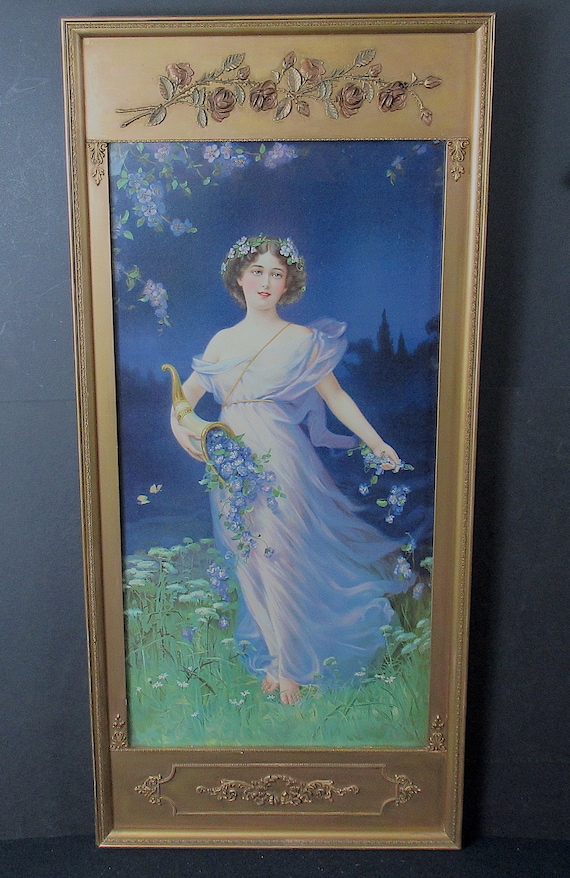 Original Antique Art Print in its Original Picture Frame in Perfect Condition 35" Tall