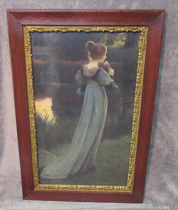 Vintage Art, Reminiscing by the Pond Art Print, Armand Point 1893 Painting, Antique Frame 24x16