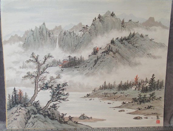 Original Asian Painting, Very Nice Original on Board  /  28 Wide / Signed