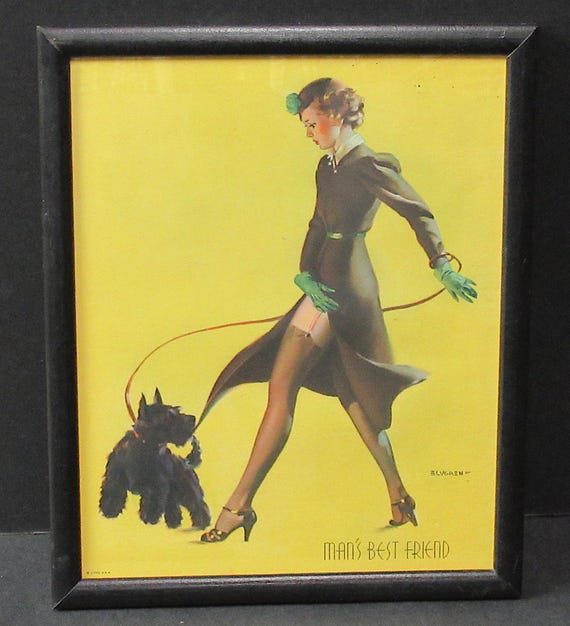 Original 1940s Illustration Calendar Lithograph Art by Elvgren / Unique, in Excellent Condition with old frame guaranteed