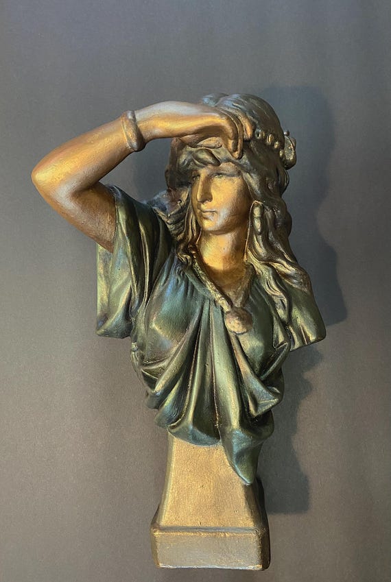 Antique Art Nouveau "Sappho" Original Cast Bisque Statue 17.5 Tall