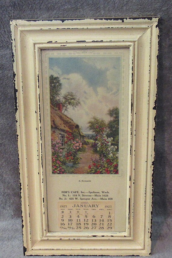 Country Normandy Calendar 1942 / Vintage White Frame/