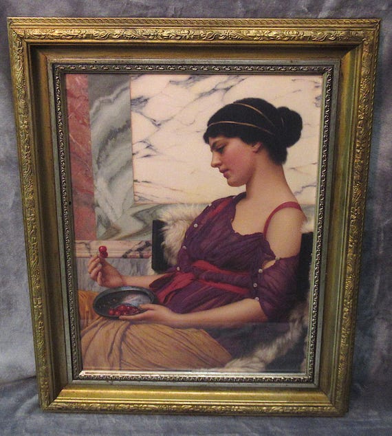 J. W. Godward Painting Print, Pre Raphialite in  Prefect Condition Vintage/Antique Frame  16 x 20