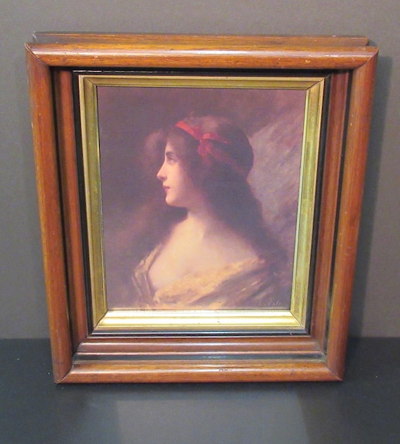 A. Asti Portrait Art Print, Mid Century Woman, Victorian Frame (14.5 x 12)