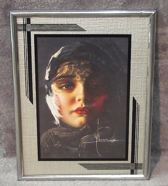 Original Deco Portrait Frame with Rolf Armstrong Art Print  7 x 9