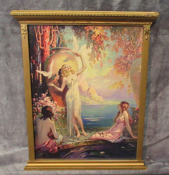 G.C. Sheffer Painting Art Print "Three Graces" Unique Classical Antique Frame /