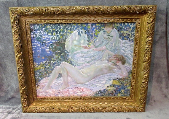 Beautiful Giclee Art "Summer" with Original 1800s Wood Antique Frame /