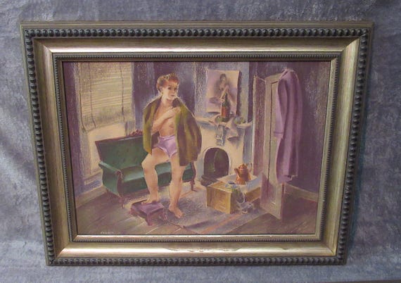 Original Painting, Unique Mid Century or earlier / Vintage Frame, signed