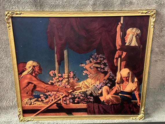 Excellent Unique Maxfield Parrish Print "Cleopatra" in Prefect Antique Frame 13 X 15