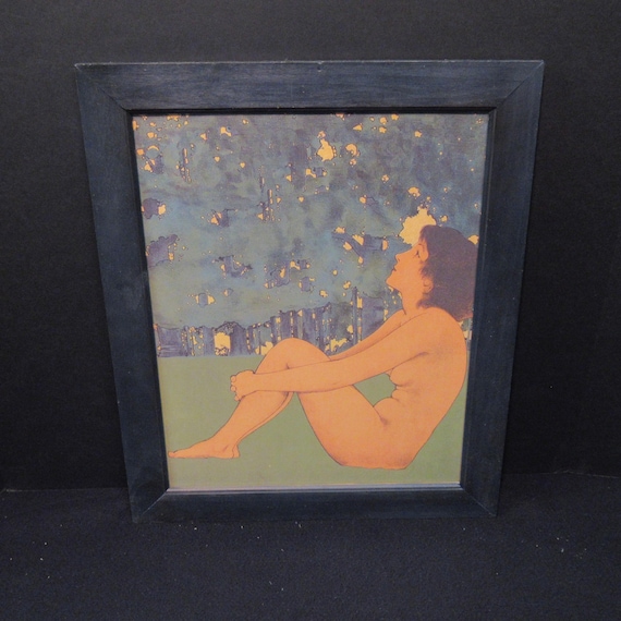 Maxfield Parrish Large Art Print of Scribners 1897 Illustration,Unique Blue Custom Frame