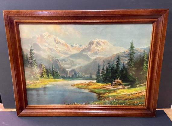 Antique Original R. Atkinson Fox, Larger Printing 1920s "Nature's Sublime Grandeur", Vintage Frame / 22 X 17"