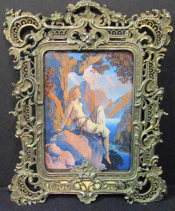 Beautiful Metal Vintage Frame, Maxfield Parrish, as is