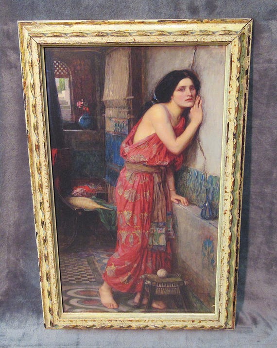 Exceptional J. W. Waterhouse Art with Wonderful Carved Original Finish Wood Antique Frame /