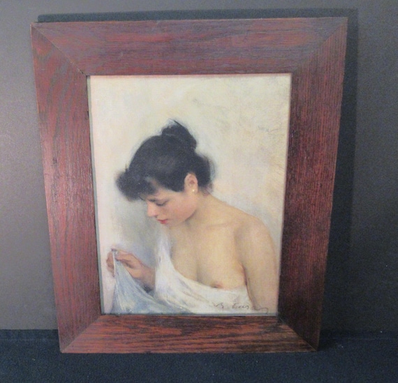 Ramon Casa Painting Art Print in Original Mission/Craftsman Antique Picture Frame / Wonderful Art