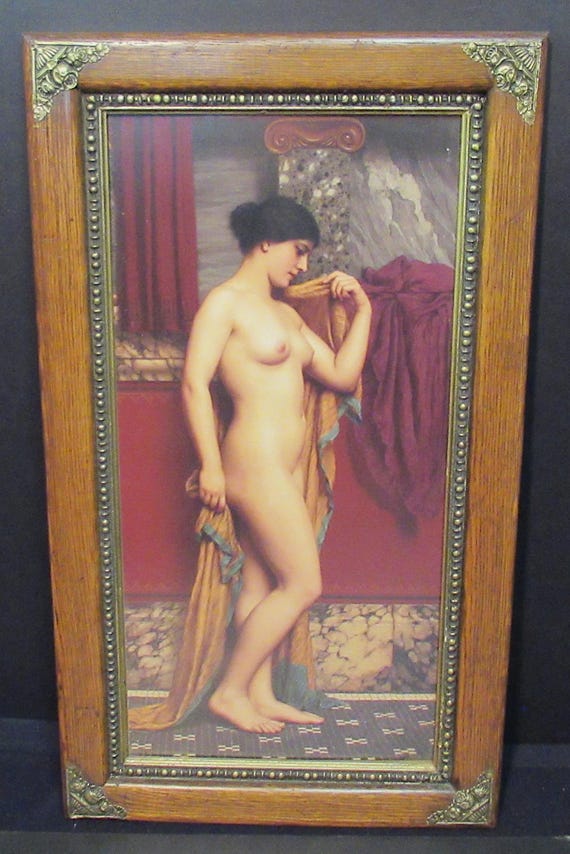 J.W. Godward Exceptional Art Print in Antique Super Condition Frame,  23.5 x 13.5 signed