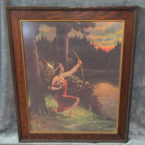 Atkinson Fox Indian Maiden Art Print in Excellent Antique Frame  24 x 20