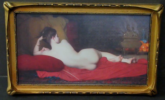 Jules Lefebvre Salon Nude Odalisque Painting Art Print/  Excellent Antique Batwing Frame  / Super Condition  / rare frame is unique