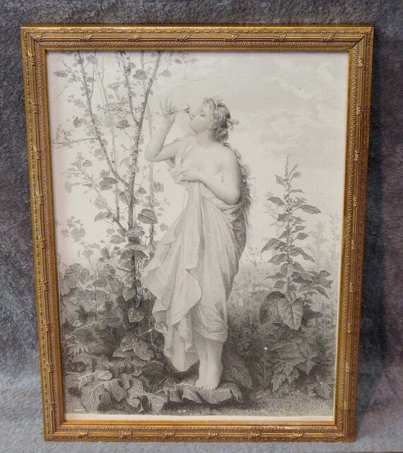 1800s Original Early Printing "Aurora", Jean Louis Hammon excellent condition, vintage frame, 9 x 12