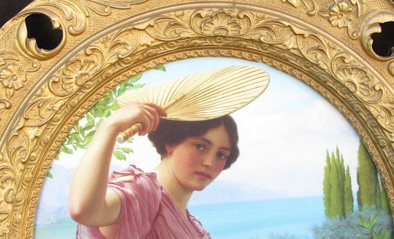 J.W. Godward Magnificent Piece / Painted In Circular in Appropriate Early Antique Frame, Very Rare