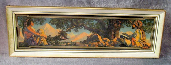 Maxfield Parrish Art Print in Vintage Wood Frame / Rubikia