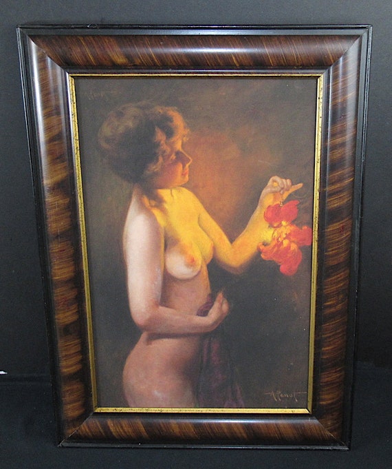 Canvas Nude Art Print, Beautiful Original Antique Frame, Signed by Albert Joseph Penot, Exceptional Giclée Canvas Printing. one of a kind .