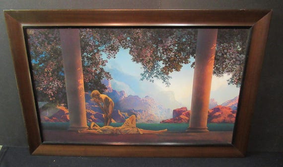 Maxfield Parrish "Daybreak" Art Print in Unique Antique/Vintage Frame / Signed