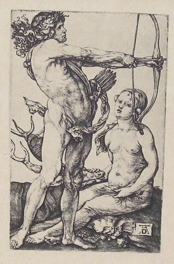 Fine Print of Etching Albrecht Dürer 16th Century Artist / Diana and Apollo Diminutive Size