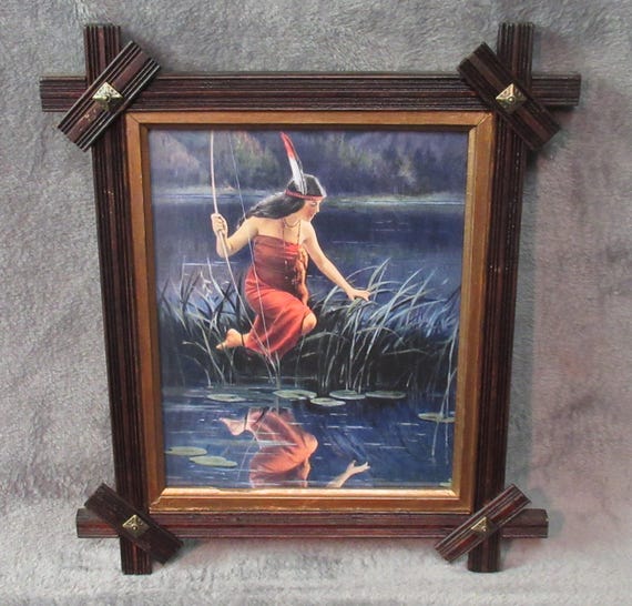 Excellent Indian Maiden Print in Antique Frame / great detail and condition