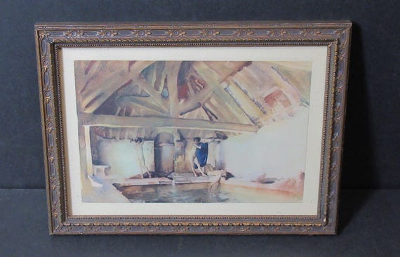 Beautiful Nude Etching Art Print by Sir W. R. Flint in Excellent Vintage Frame
