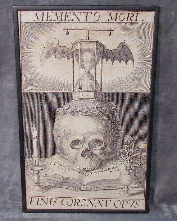 Dark Art / 16th Century Etching Art Print / Latin death quote, interesting, larger