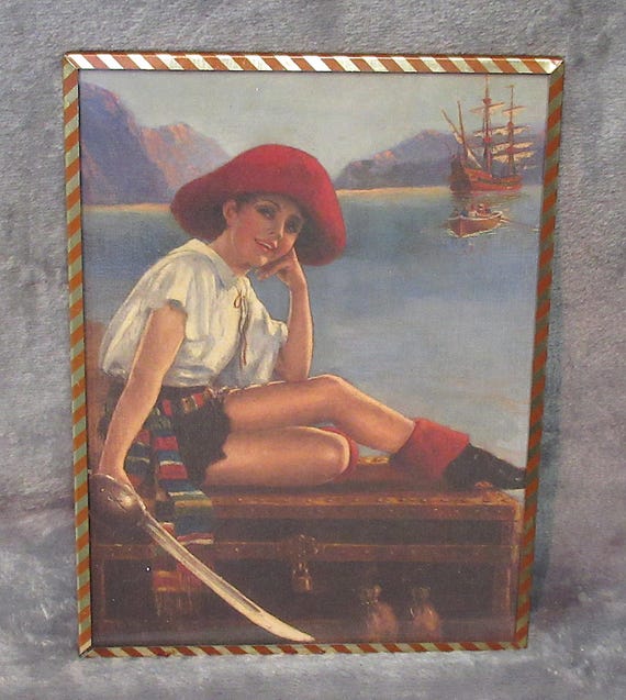 Atkinson Fox / Pirate Lass Art Print in Mid Century Carnival Frame 8.5 x 6