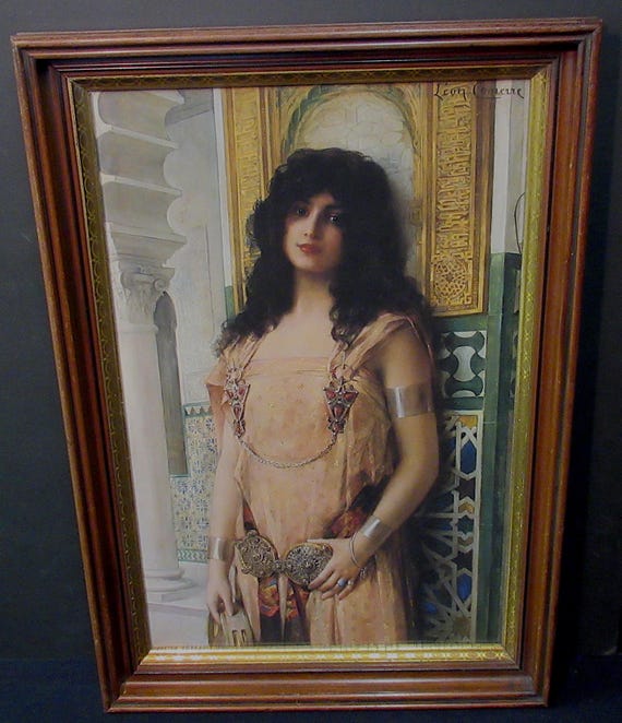 Francois Comerre "An Eastern Beauty" with Large Antique Walnut Frame