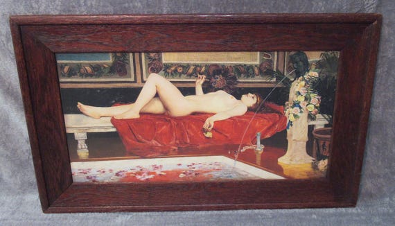 Nude Odalisque 1887 Painting Salon Art Print/  Excellent 1920s Antique Frame / Excellent Color, Detail and Condition / Signed G Pali