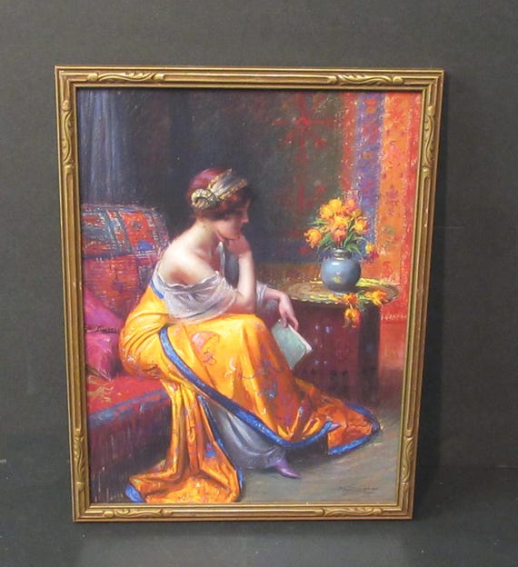 Beautiful Art Print / Delphin Enjoirs, signed  / Deco/Nouveau Frame