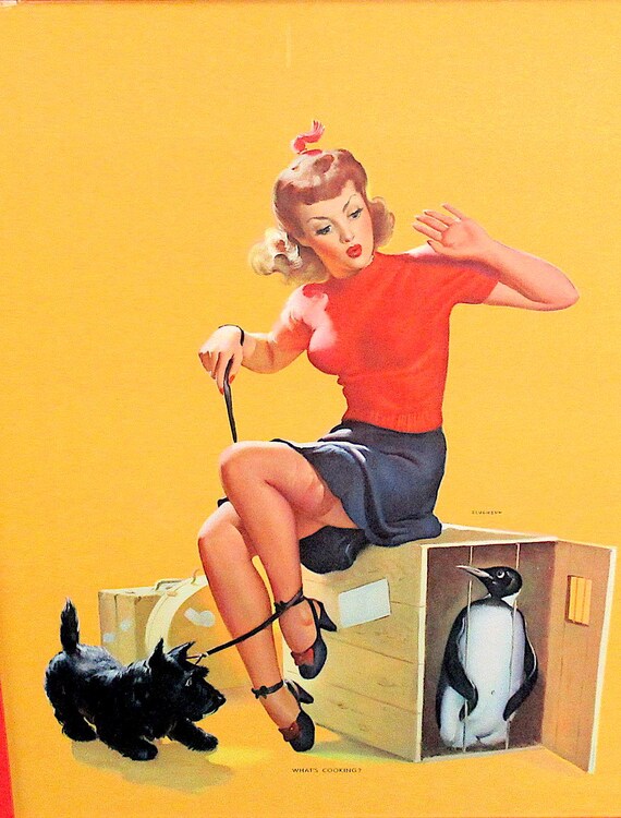 Original 1944 Calendar Art Print, Folio Poster Size / Extremely Rare Limited Edition L.F.Dow Display by Gil Elvgrin "Whats Cooking"  23 x 29