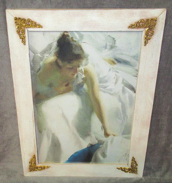 Anders Zorn Painting Art Print, signed / Unique White Frame