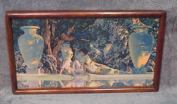 Maxfield Parrish Mermaids Print, Signed MP, Early Frame (12 x 7.5)