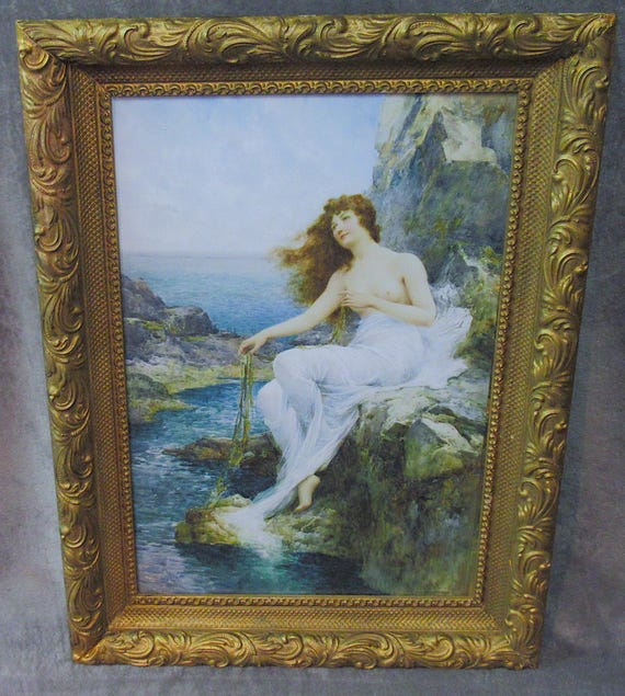 Sea Maiden Painting Art Print /  Antique Frame  / Sharp detail and quality